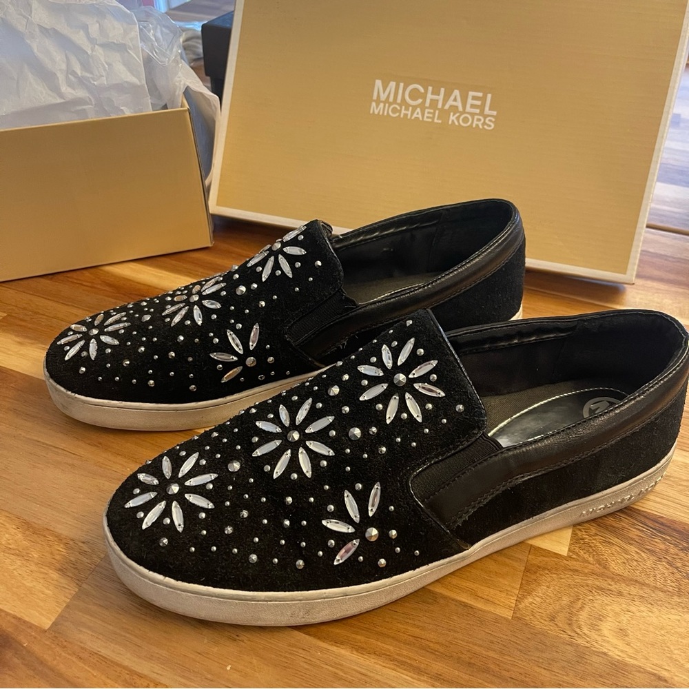 Michael Kors Nadine Embellished Suede Slip on Sneaker